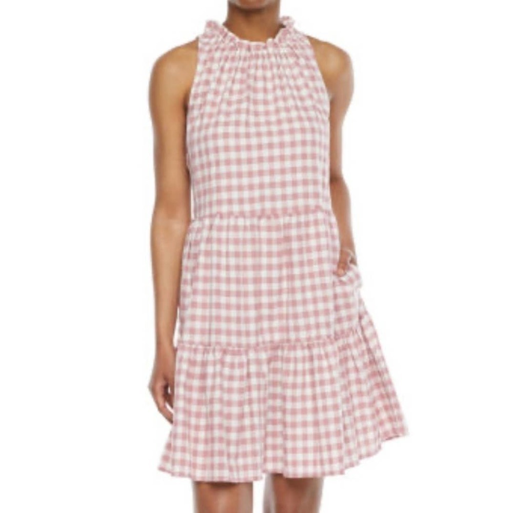 ISABEL & Nina Gingham Plaid Tiered‎ Sleeveless Dress Pink White Size Large